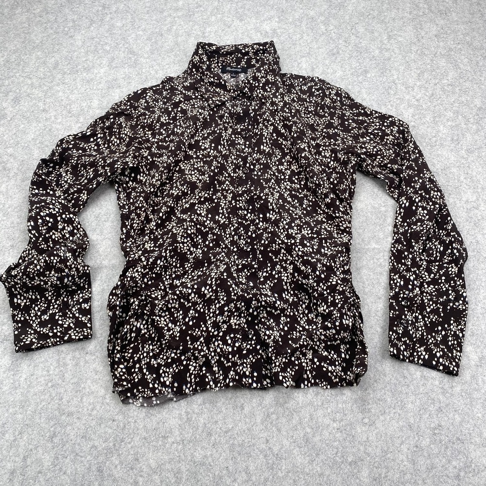 Madewell Blouse Womens 2 Brown Animal Print Button Front Collared Long Sleeve